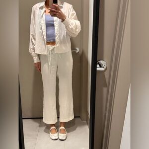 Used - Zara satin cropped flare lounge pants white small